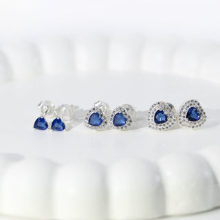 Brinco Prata Coração Zircônia Azul