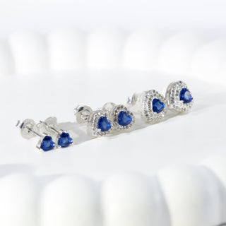 Brinco Prata Coração Zircônia Azul