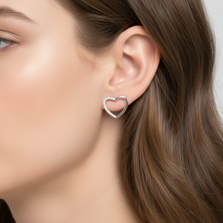 Brinco Prata Coração Zircônia