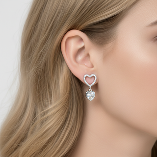 Brinco Prata Coração Zircônia
