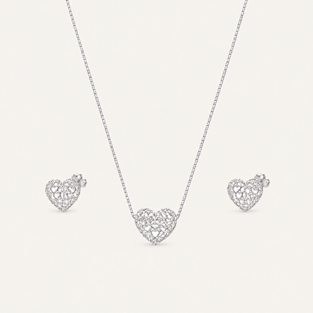 Conjunto Coração Amabile Prata