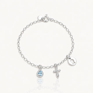 Pulseira Cruz e Gota Devoção Prata — na modelo