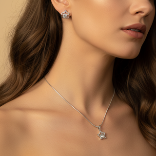 Conjunto Prata Estrela Zircônia