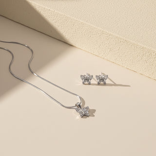 Conjunto Prata Borboleta Zircônia