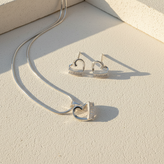 Conjunto Prata Coração Zircônia