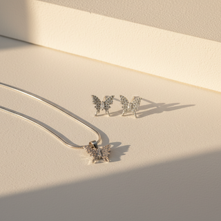 Conjunto Prata Borboleta Zircônia