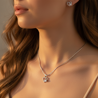 Conjunto Prata Coração Zircônia