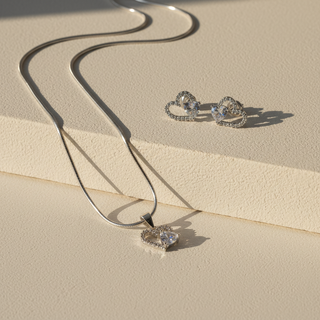 Conjunto Prata Coração Zircônia