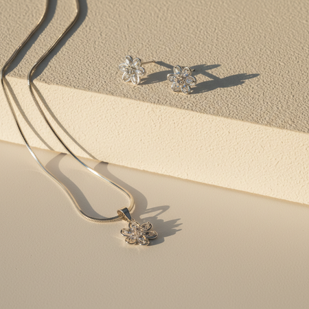 Conjunto Prata Flor Zircônia