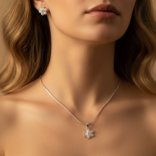 Conjunto Prata Flor Zircônia